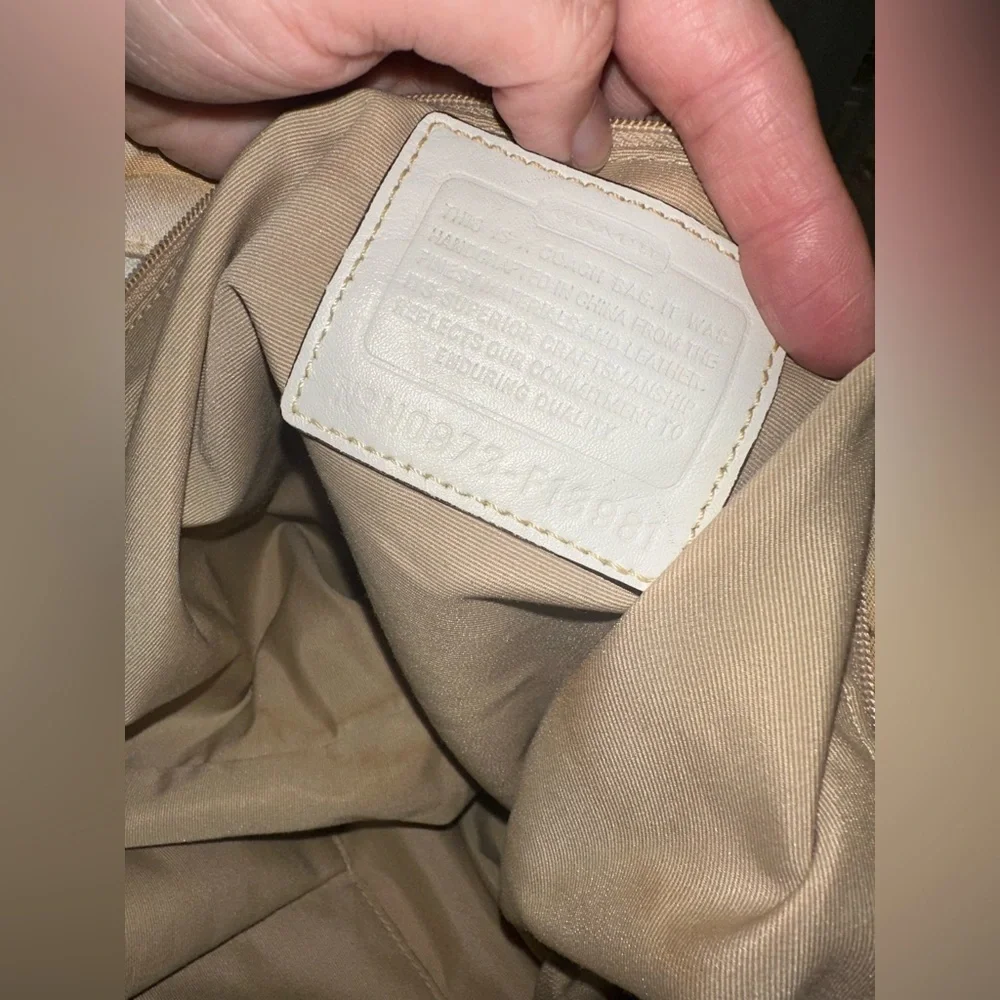 COACH Pearl White + Beige Canvas and Leather Carly Hobo Bag No H09873-F13981 - Picture 15 of 16